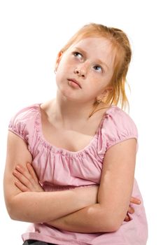 portrait of a young thinking girl, isolated on white