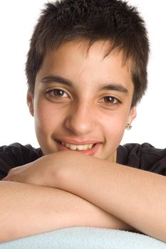 portrait of a pakistan teenage boy on white