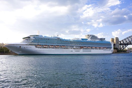 Image of a modern luxurious cruiseliner docked at Sydney, Australia.