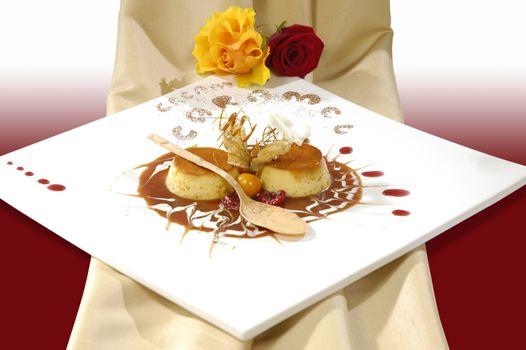 luxurious caramel dessert for the romantic meetings
