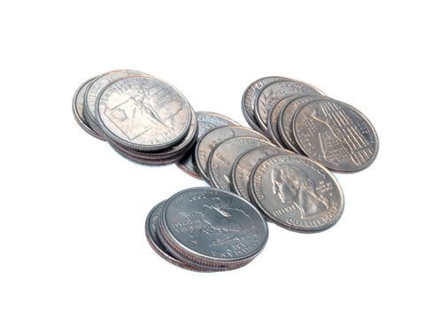 Stacks of US Quarters, isolated on a white background