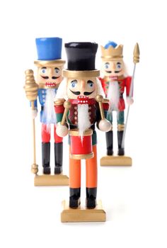 Traditional Christmas nutcrackers on a white background.