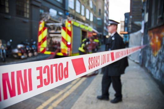 Close up of british police line on a crime scene