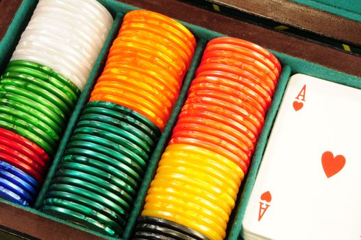 Casino chips and playing cards