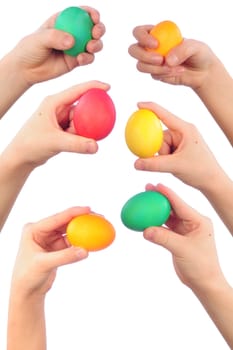 combination hands with easter eggs on white