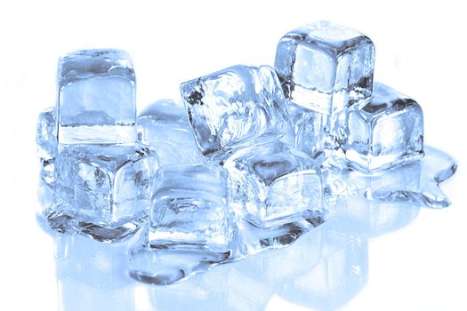 Ice Cubes Melting on a Reflective Surface White Background