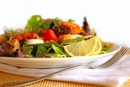 Healthy Salad on a Plate With Focus on Lemon
