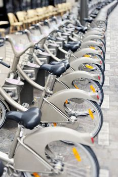 Parking of bicycles. Photo with tilt-shift lens