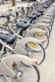 Parking of bicycles. Photo with tilt-shift lens