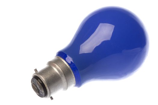 Isolated macro image of a blue light bulb.