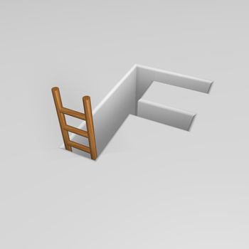 uppercase letter f shape hole with ladder - 3d illustration