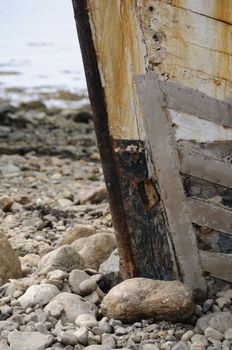 Details of shipwreck at ship graveyard in camaret-sur-mer in brittany, france