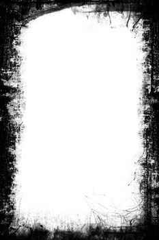 A black and white grunge frame with white background