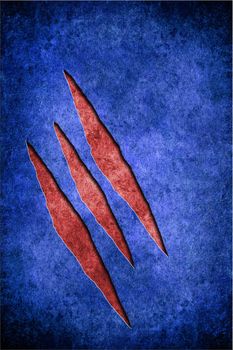 An blue grunge paper with three red scratch