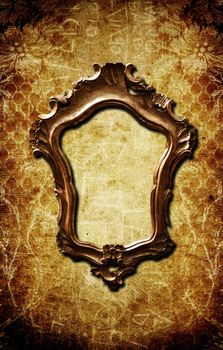 A vintage golden frame on a dark yellow wall