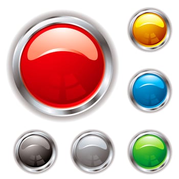 Gel filled button in six colour variations and silver bevel with shadow