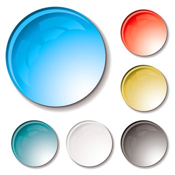 Water droplets in different colours with a shadow and can be used as web icons