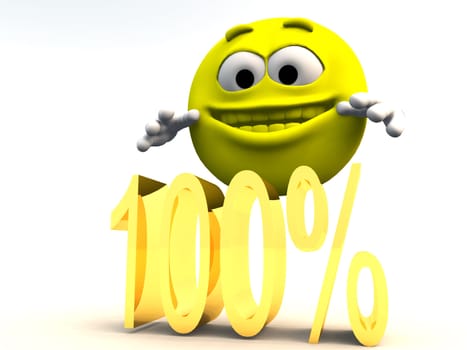 Happy Cartoon who has 100 per cent.