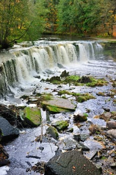 Panorama the long waterfall in the forest