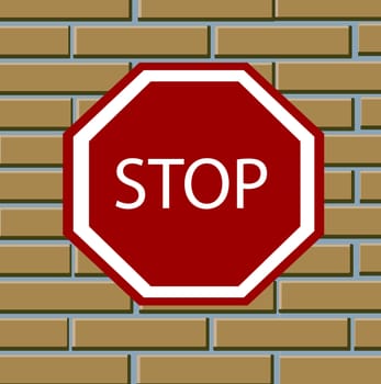 Prohibiting sign of the foots on brick wall