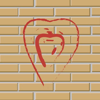 Brick wall with drawn on her red heart