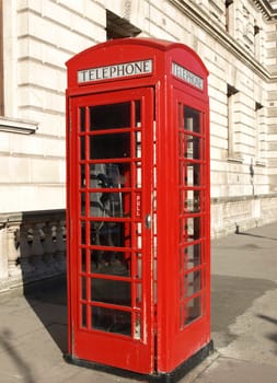 Traditional Red Telephone Box in London, UK