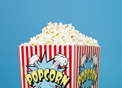 Basket of Popcorn on blue background