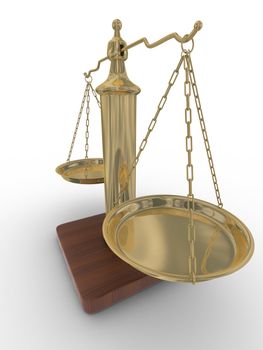 Scales justice on a white background. Isolated 3D image