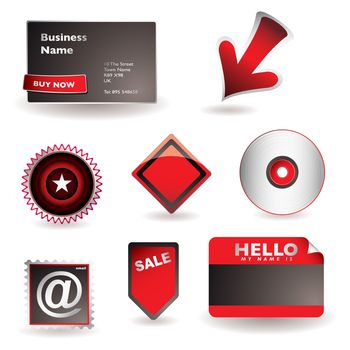 Range of business icons with card arrow and email symbol