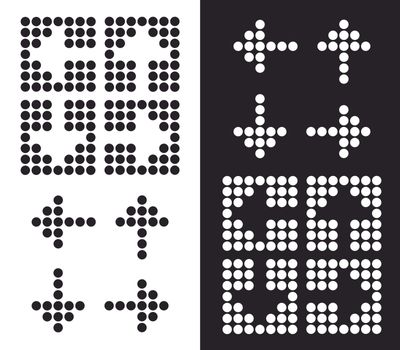 Arrow icon collection made from round dots in negative and positive