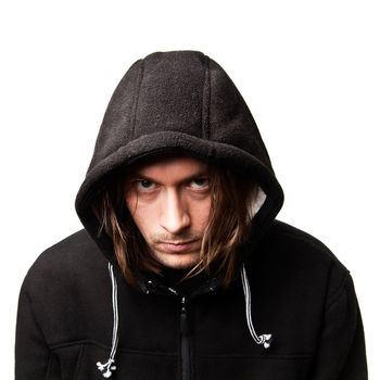 evil guy in a hood on white background
