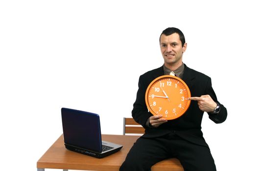 businessman with clock over white background