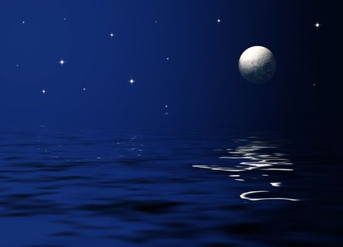 Illustration of a night scenery at sea.