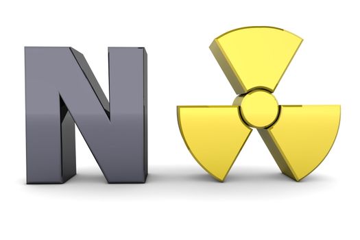 shiny black word NO - a shiny yellow nuclear sign is replacing the letter O