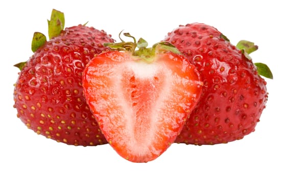 close-up strawberries, isolated on white