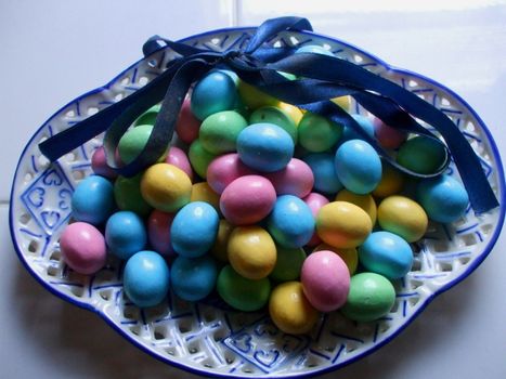 Close up of the colorful easter eggs.
