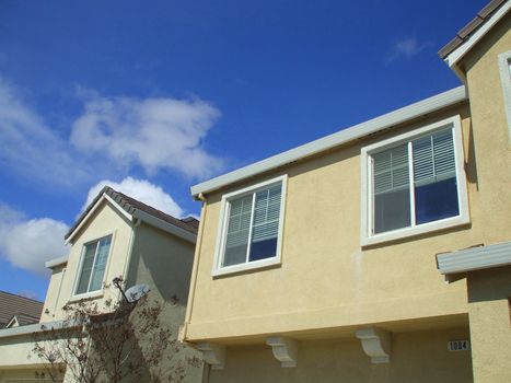 Close up of the windows of a house.