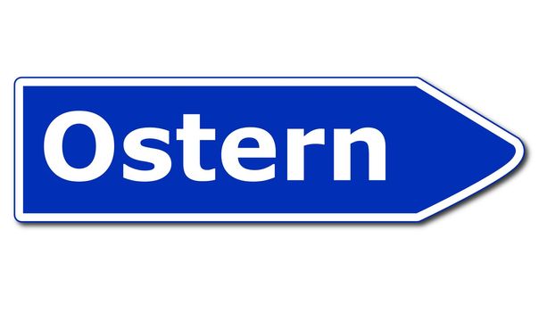 easter concept with blue road sign isolated on white background