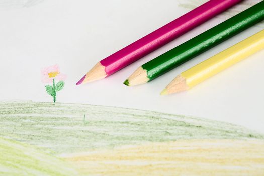 Children's drawing made by means of pencils