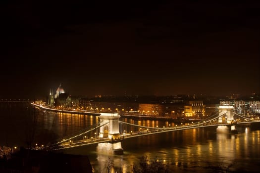 Budapest panorama by night with the Chainbridge