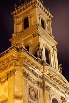 Detail of a church tower in the night