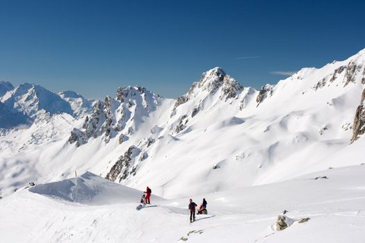 High snowy mountains in the French Alps
