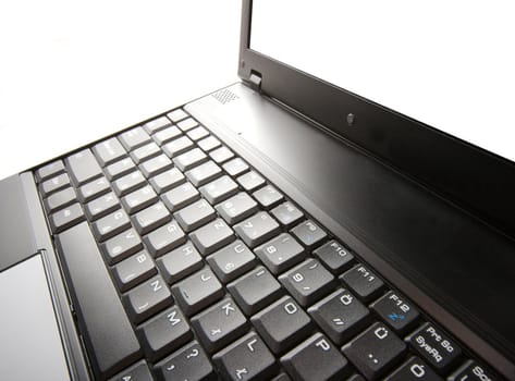 Black laptop closeup on white background