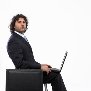 serius businessman with laptop