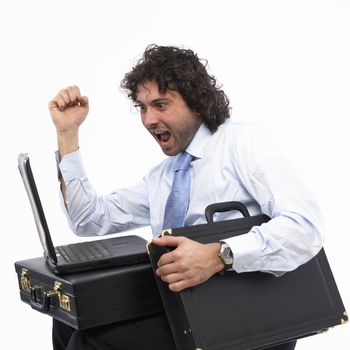 businessman with laptop and briefcase
