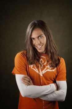 Portrait of a Handsome Young Man with Long Hair
