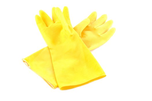 Yellow protective gloves isolated on white
