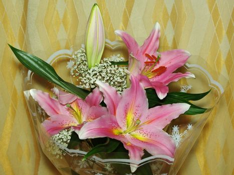 Bouquet of beautifull pink lillies close up