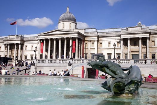 A view of the National Gallery taken from Trafalgar Square.  London.