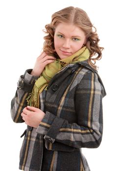 Girl in a coat on isolated background